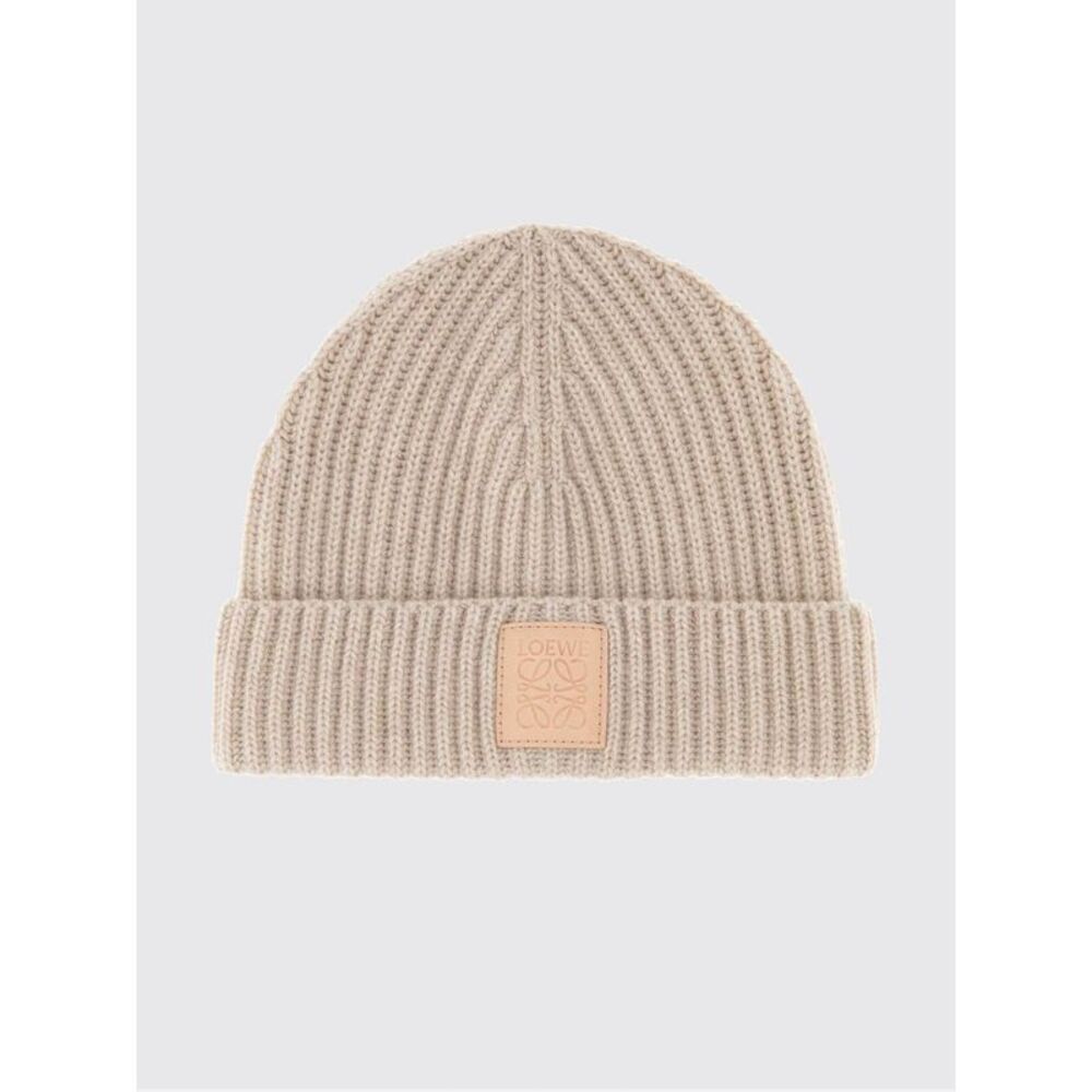Loewe Women Loewe Ribbed Pure Cashmere Beanie With Cuff And Logo Patch